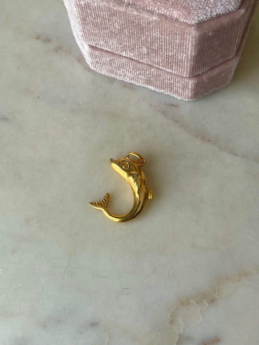 14k Puffy Dolphin Pendant