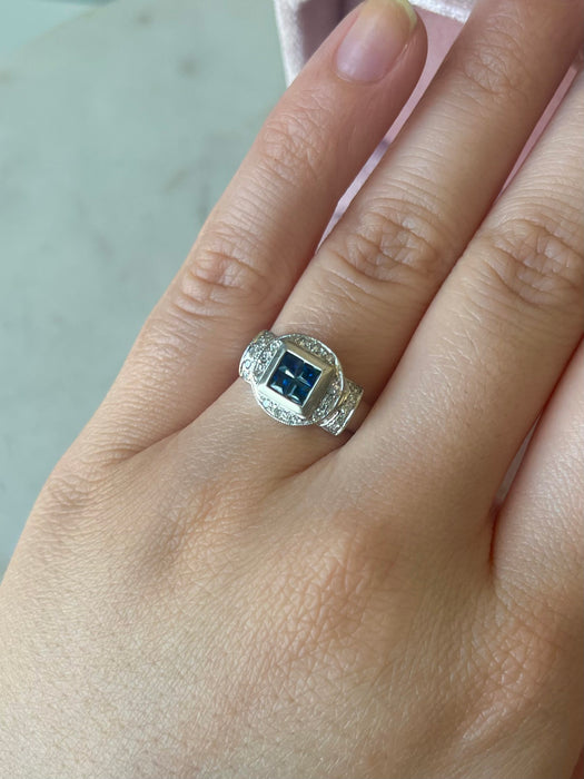 14k WG Blue Sapphire and Diamond Ring