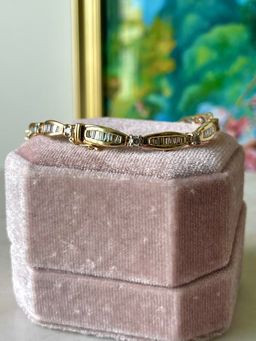 14k 3 TCW Baguette and Round Cut Diamond Bracelet