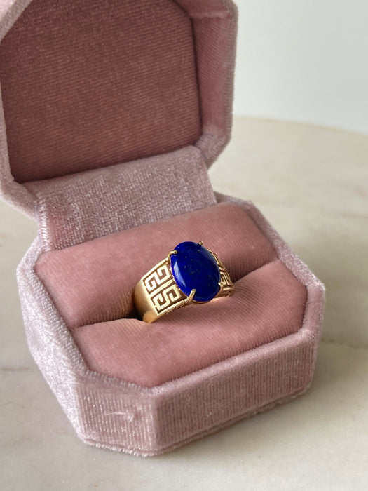 14k Greek Key Lapis Ring