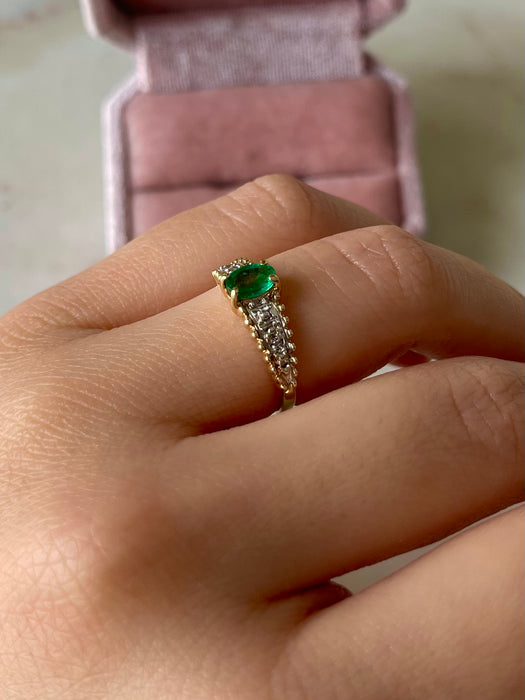 14k Diamond and Emerald Ring