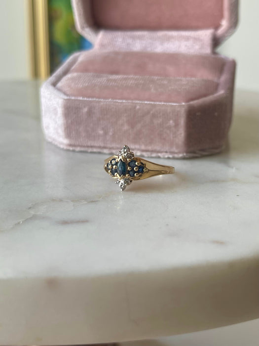 10k Blue Sapphire and Diamond Ring