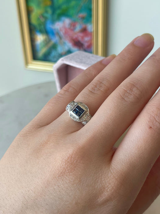 14k WG Blue Sapphire and Diamond Ring