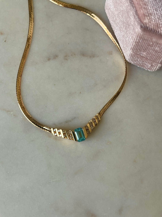 14k Aqua and Diamond Necklace