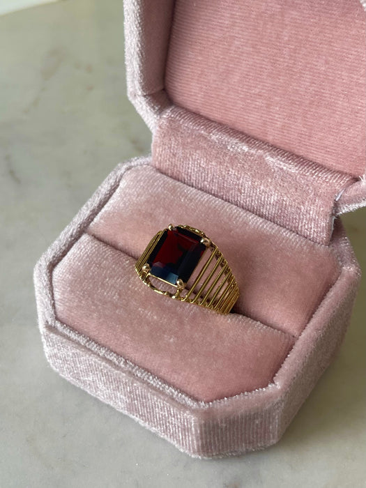 14k Emerald Cut Garnet Ring