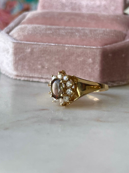 14k Zultanite and White Topaz Floral Ring