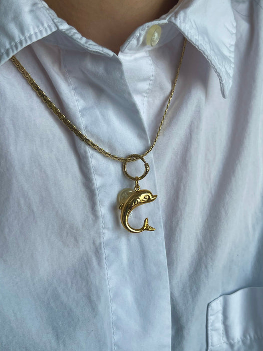 14k Puffy Dolphin Pendant