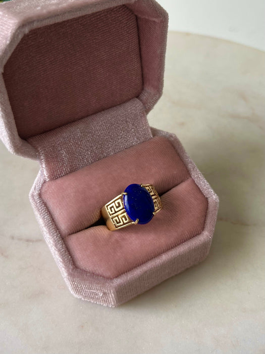 14k Greek Key Lapis Ring