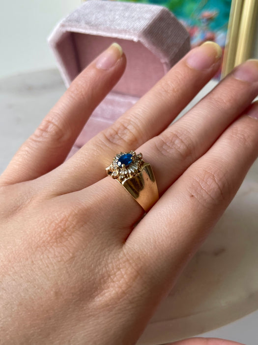 14k Blue Sapphire and Diamond Ring