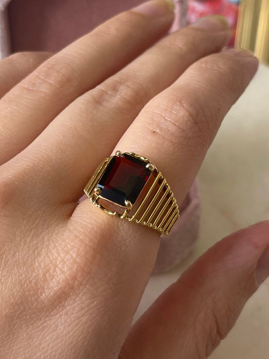 14k Emerald Cut Garnet Ring