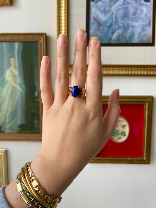 14k Greek Key Lapis Ring