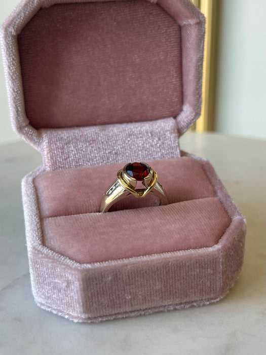 14k Dual Tone Garnet and Diamond Ring