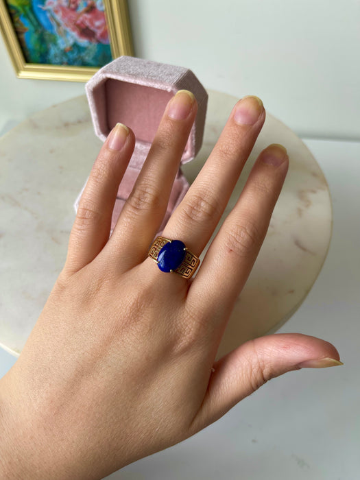 14k Greek Key Lapis Ring