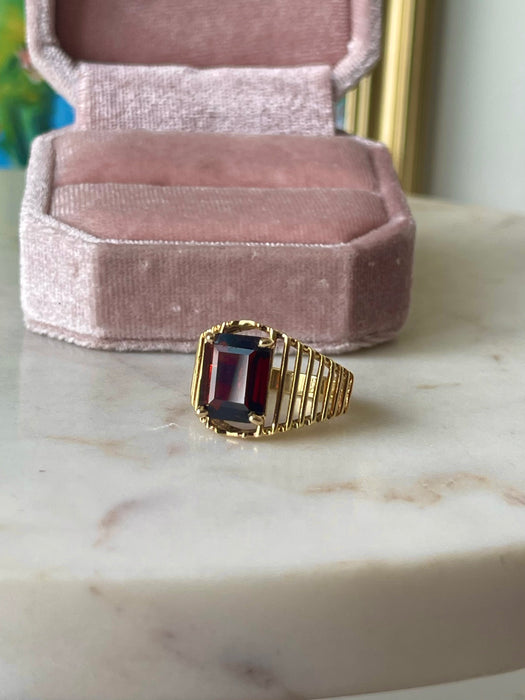 14k Emerald Cut Garnet Ring