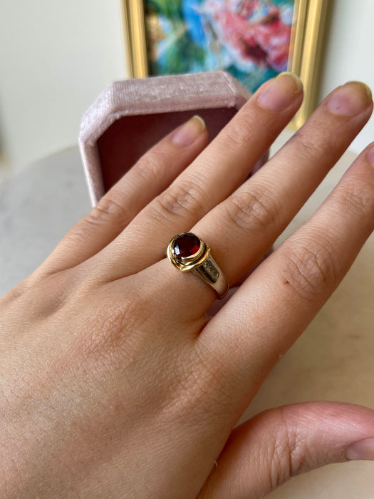 14k Dual Tone Garnet and Diamond Ring