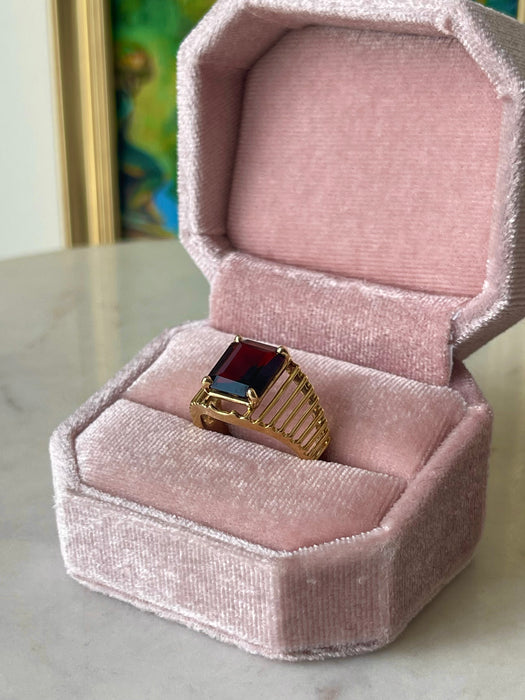 14k Emerald Cut Garnet Ring