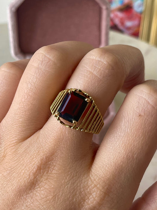 14k Emerald Cut Garnet Ring