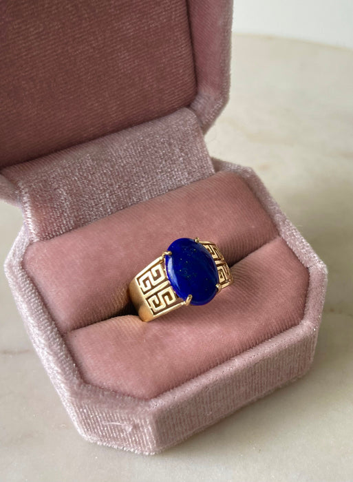 14k Greek Key Lapis Ring