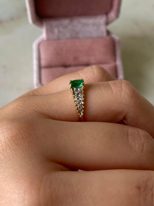 14k Diamond and Emerald Ring