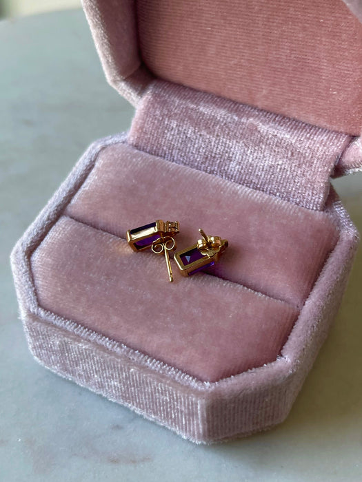 14k Amethyst and Diamond Studs