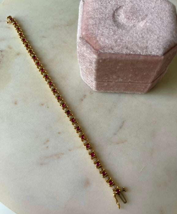 14k Diamond and Ruby Tennis Bracelet