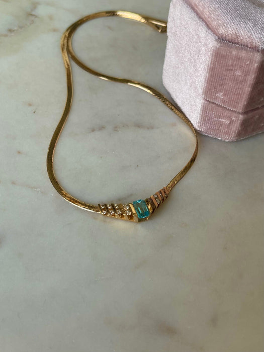 14k Aqua and Diamond Necklace