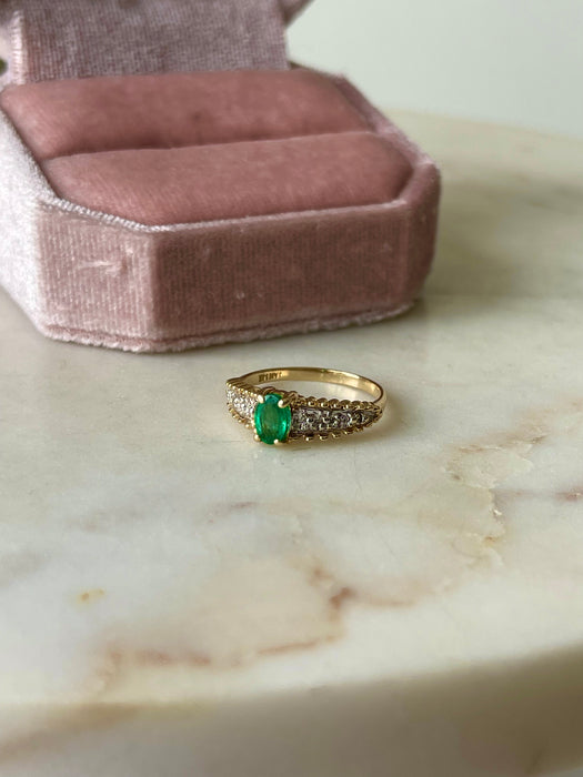 14k Diamond and Emerald Ring