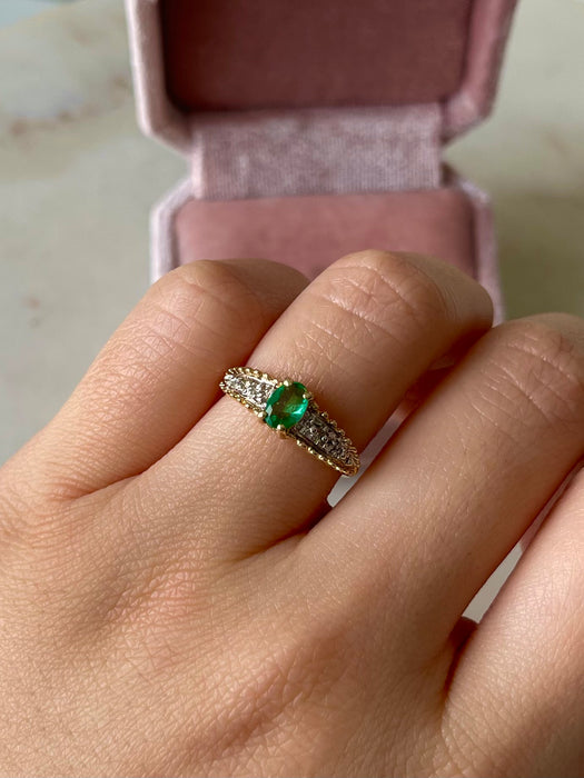 14k Diamond and Emerald Ring