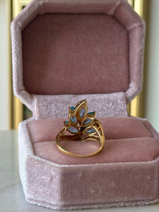 14k Blue Topaz Leaf Ring