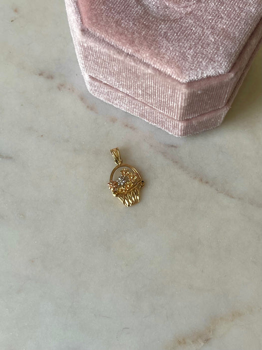 14k Tri-Gold Flower Basket Pendant