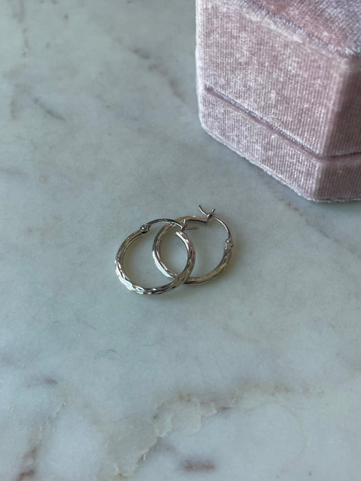 14k WG Etched Hoops