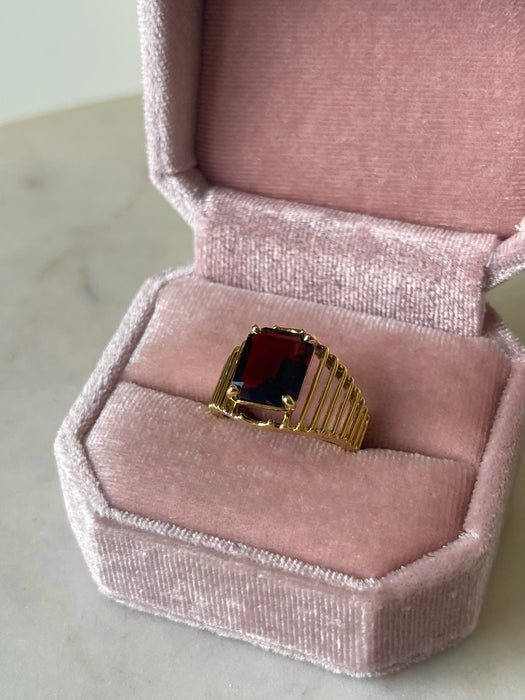 14k Emerald Cut Garnet Ring