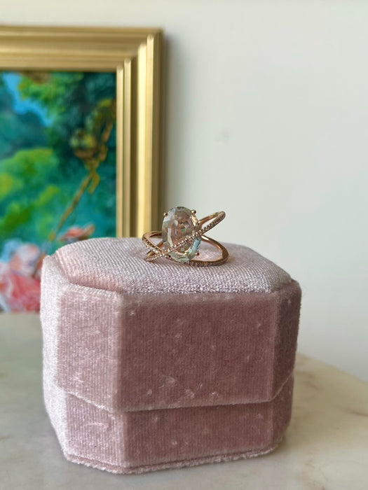 14k RG EFFY Prasiolite and Diamond Ring