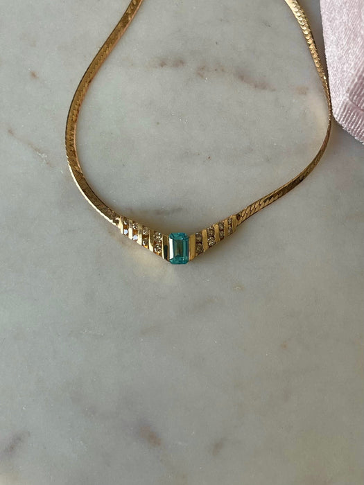 14k Aqua and Diamond Necklace