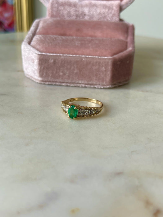 14k Diamond and Emerald Ring