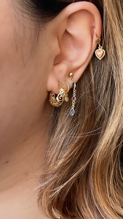 14k Filigree Detailed Mini Hoops