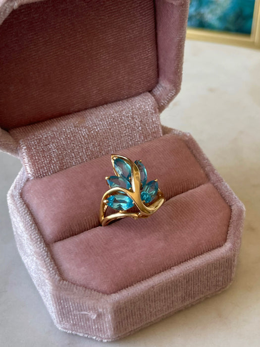 14k Blue Topaz Leaf Ring