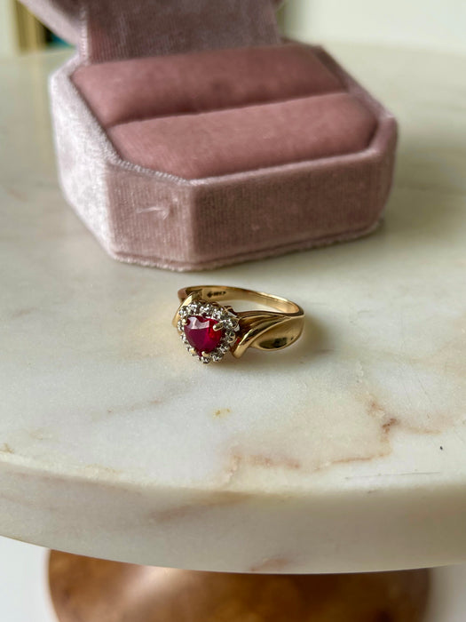 10k Heart Shaped Ruby and Diamond Ring