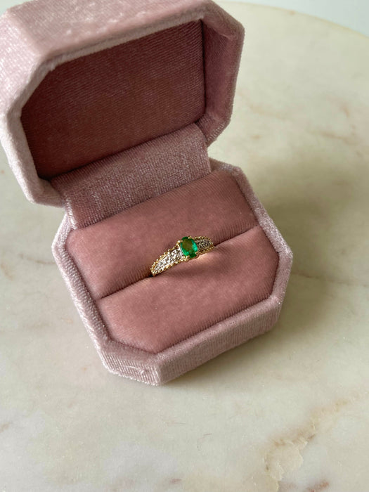 14k Diamond and Emerald Ring