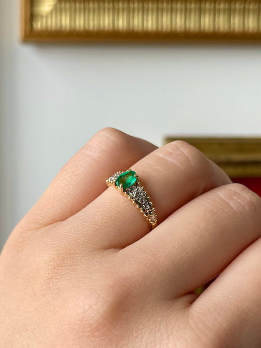 14k Diamond and Emerald Ring