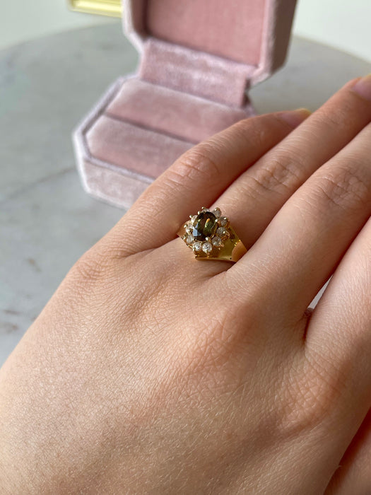 14k Zultanite and White Topaz Floral Ring