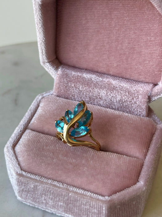 14k Blue Topaz Leaf Ring