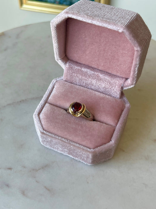 14k Dual Tone Garnet and Diamond Ring