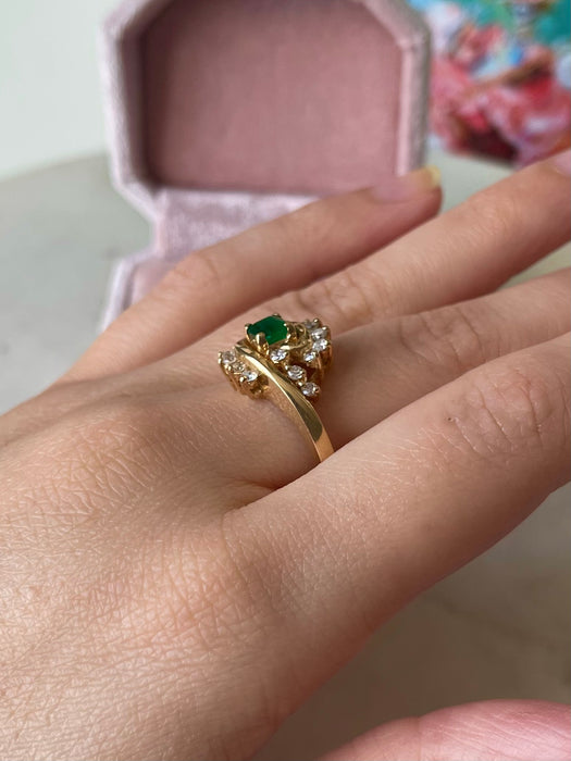 14k Emerald and Diamond Cluster Ring