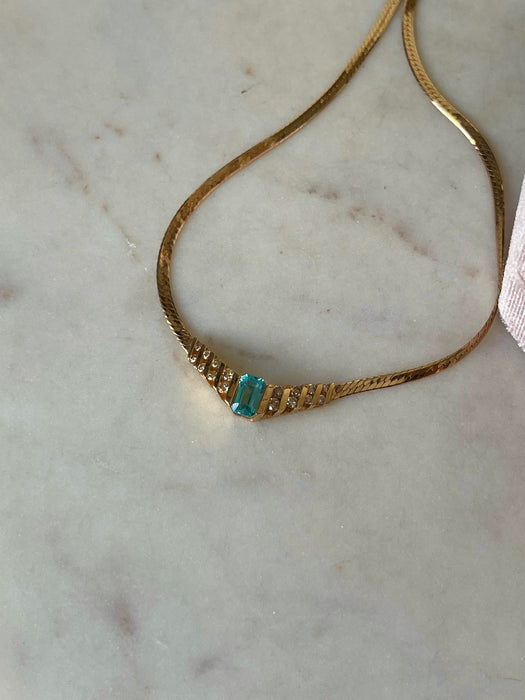 14k Aqua and Diamond Necklace