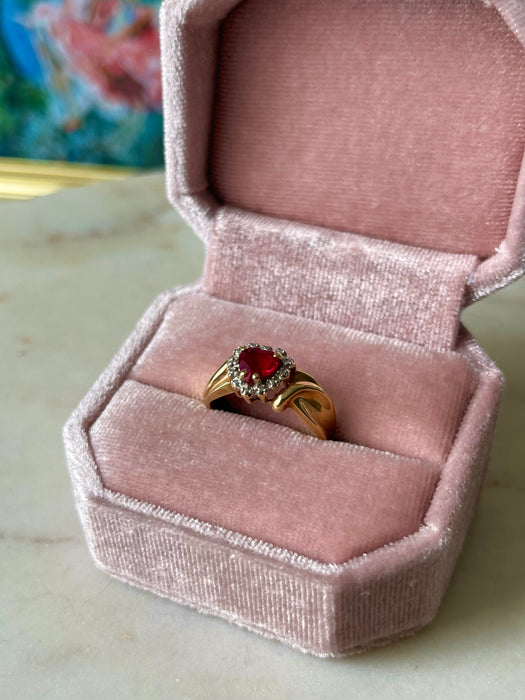 10k Heart Shaped Ruby and Diamond Ring