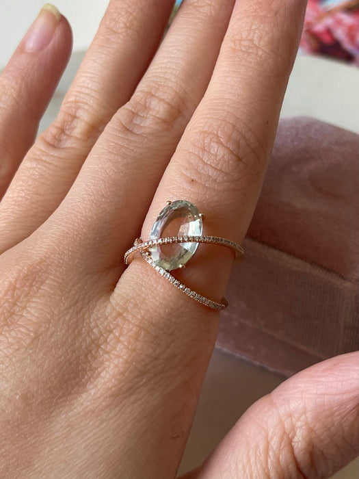 14k RG EFFY Prasiolite and Diamond Ring