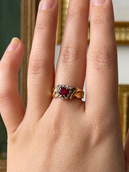 10k Heart Shaped Ruby and Diamond Ring