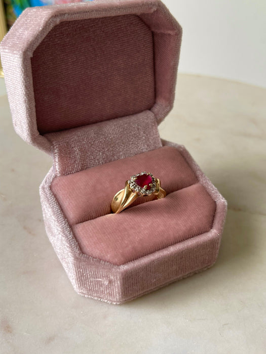 10k Heart Shaped Ruby and Diamond Ring