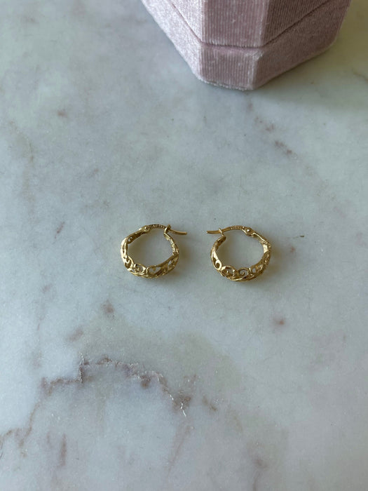 14k Filigree Detailed Mini Hoops